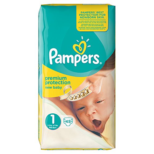Pampers New Baby Nouveau-Né ( 2-5 kg / 4-11 Lbs) , 45 Couches Taille 1 Géant - Lot de 3 (135 couches)