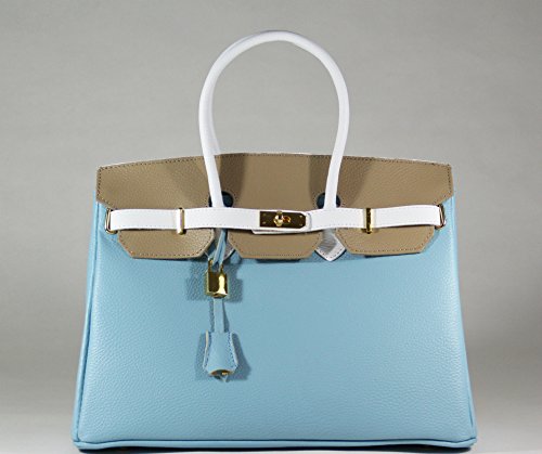 Sac à Main - CUIR Veritable - Fabriqué en Italie - genuine leather bag - Sacs OUTLET (BLEU CELESTE/ BLANC/ BEIGE) Sac à Main - CUIR Veritable - Fabriqué en Italie - genuine leather bag - Sacs OUTLET (BLEU CELESTE/ BLANC/ BEIGE)