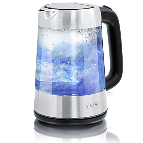 Arendo - Bouilloire électrique inox-verre avec éclairage intérieur LED | châssis inox-verre | STRIX-contrôle | filtre calcaire intégré | 1,7 litre | 2200 Watt |arrêt automatique | fermeture one-touch Arendo - Bouilloire électrique inox-verre avec éclairage intérieur LED | châssis inox-verre | STRIX-contrôle | filtre calcaire intégré | 1,7 litre | 2200 Watt |arrêt automatique | fermeture one-touch