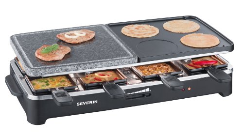 Severin - 2341 - Raclette multifonctions - gril - 4 mini crêpes - pierre de cuisson - 1500 W - 8 poêlons - noir