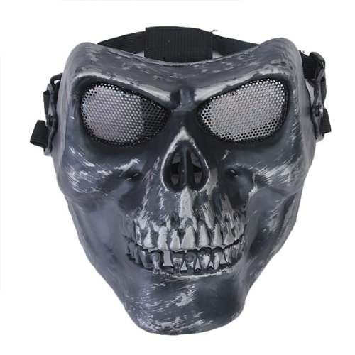 airsoft crâne squelette protecteur facial complet masque - noir et argent airsoft crâne squelette protecteur facial complet masque - noir et argent