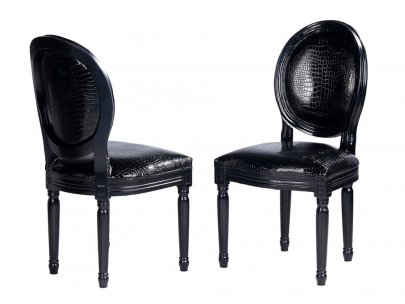 Lot de 2 chaises LOUIS XVI - Simili noir effet croco Lot de 2 chaises LOUIS XVI - Simili noir effet croco