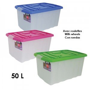 MSV 343 Boite de Rangement à Roulettes Plastique Transparent 50 L
