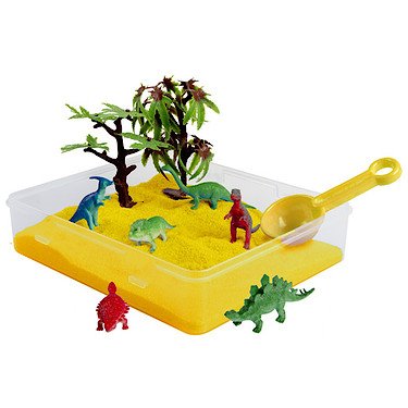 Jacks - Dino Sand Scene - Mini Bac à Sable à Dinosaure - 500g de Sable Jaune + Mini Figurines + Boite