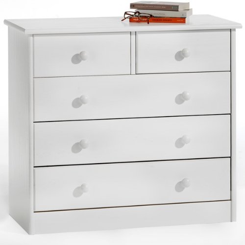 Commode en pin lasuré blanc, 2+3 tiroirs Commode en pin lasuré blanc, 2+3 tiroirs