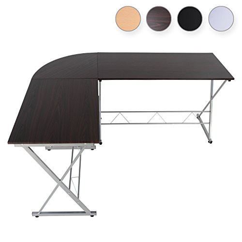 Bureau d'angle - armature métallique - en bois MDF et PVC - COULEUR NOYER Bureau d'angle - armature métallique - en bois MDF et PVC - COULEUR NOYER
