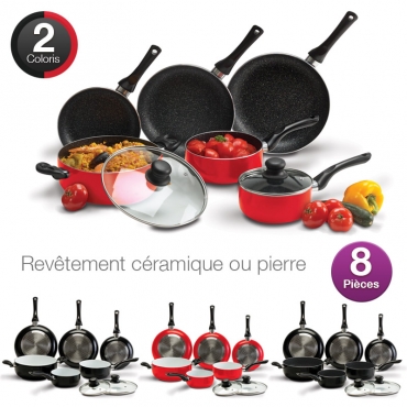 Batterie cuisine 8 pièces en revêtement Céramique ou Pierre Batterie cuisine 8 pièces en revêtement Céramique ou Pierre