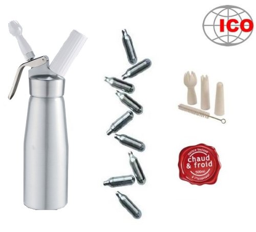 Siphon marque ICO à Chantilly Professionnel-mousses et crèmes - Chaud et Froid - Corps et Tête en Aluminium - 500 ML + 10 Cartouches marque ICO Siphon marque ICO à Chantilly Professionnel-mousses et crèmes - Chaud et Froid - Corps et Tête en Aluminium - 500 ML + 10 Cartouches marque ICO