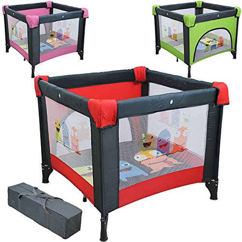 Monsieur Bébé ® Parc pliable 90cm x 90cm avec Matelas + Sac de transport / Rose, Rouge ou Vert (Rouge) Monsieur Bébé ® Parc pliable 90cm x 90cm avec Matelas + Sac de transport / Rose, Rouge ou Vert (Rouge)