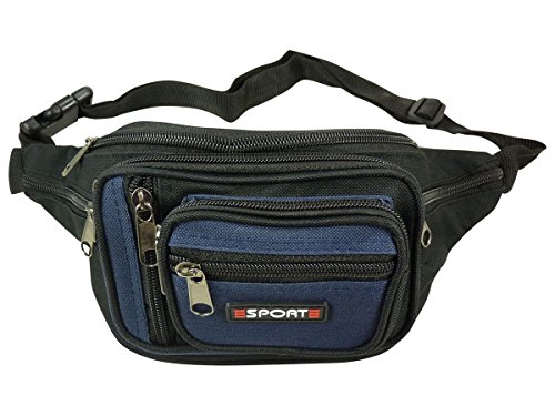 Sac sacoche banane nylon multipoches (8 poches zippées) Bleu Sac sacoche banane nylon multipoches (8 poches zippées) Bleu