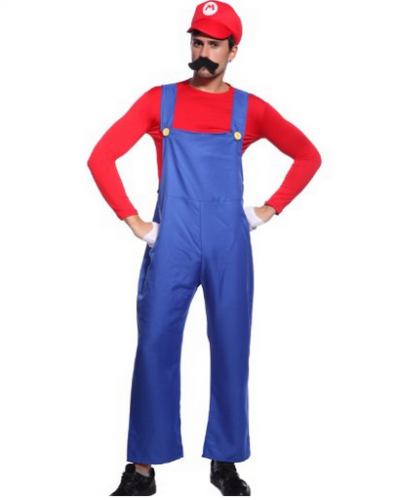 Costume Plombier Mario frere bros bleu Rouge super Déguisement Homme 80s plombier Costume Plombier Mario frere bros bleu Rouge super Déguisement Homme 80s plombier