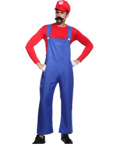 Costume Plombier Mario frere bros bleu Rouge super Déguisement Homme 80s plombier 