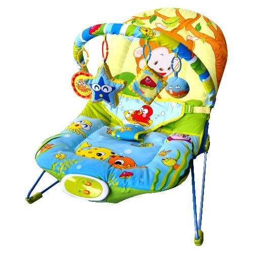 Monsieur Bébé - Transat Bébé Vibrant et Musical + Barre à Jouets et Dossier Inclinable- Océan