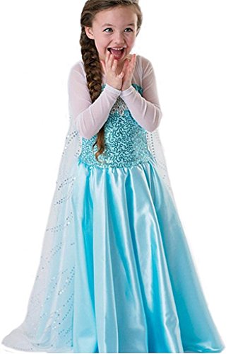 Robe Princesse Reine des Neiges Frozen - Costume Enfant Fille - Princesse Elsa - Déguisement Haute Qualité - Bleu - T. 104-110 Robe Princesse Reine des Neiges Frozen - Costume Enfant Fille - Princesse Elsa - Déguisement Haute Qualité - Bleu - T. 104-110
