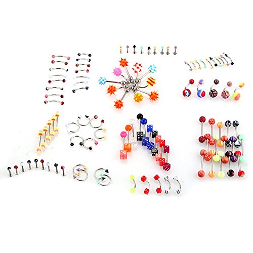 LOT 105pcs Barre Clou Piercing Barbell Banane Arcade Anneau pour Langue Nombril Nez Oreilles en Acier Inox Bijoux Multicolore LOT 105pcs Barre Clou Piercing Barbell Banane Arcade Anneau pour Langue Nombril Nez Oreilles en Acier Inox Bijoux Multicolore