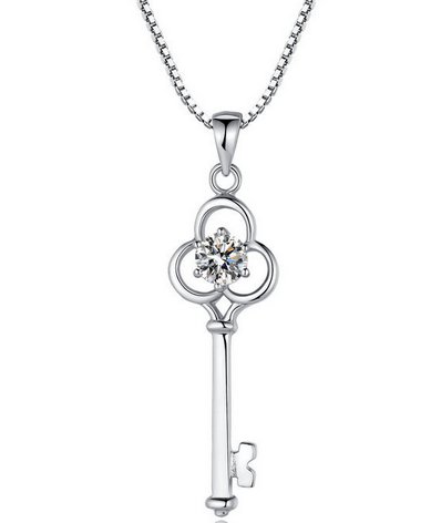 Argent 925 Sterling Clé Pendentif Amour Coeur Collier Avec 18" De Chaîne Bijoux
