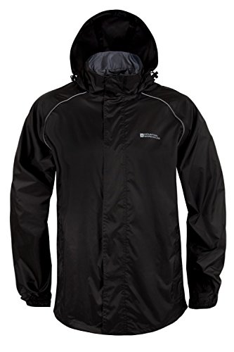 Mountain Warehouse Pakka Homme Imperméable Veste Blouson Capuche Repliable Multi Poche Respirant Noir XX-Large