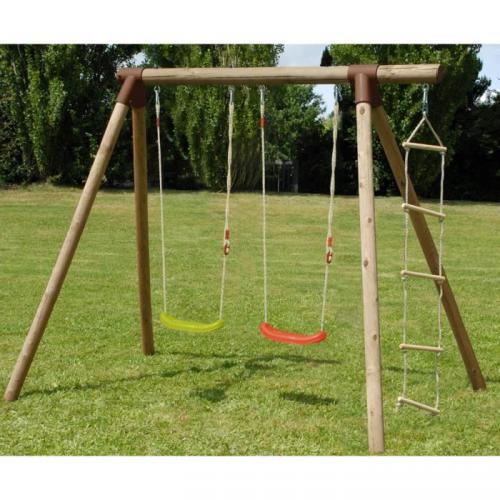 Portique/ Balancoire Bois pin traité Hauteur 1,90 m - Poutre et pieds de 2m - Equipé de 2 balançoires et 1 échelle Portique/ Balancoire Bois pin traité Hauteur 1,90 m - Poutre et pieds de 2m - Equipé de 2 balançoires et 1 échelle