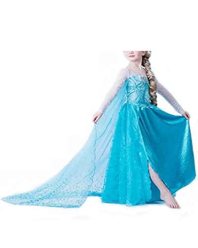 Vogueeasy - Costume de Reine des Neiges pour Enfants - Costume Carnaval Anniversaire Halloween - bleu - 120 Vogueeasy - Costume de Reine des Neiges pour Enfants - Costume Carnaval Anniversaire Halloween - bleu - 120