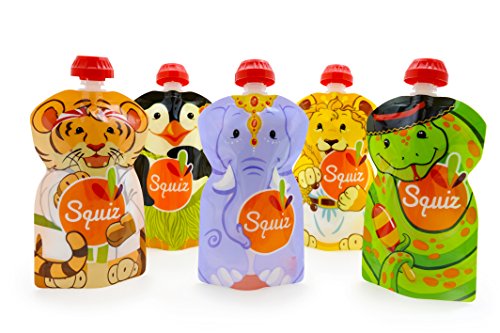 SQUIZ - lot de 5 Gourdes Réutilisables 130ml pour compotes et purées - FABRICATION SUISSE
