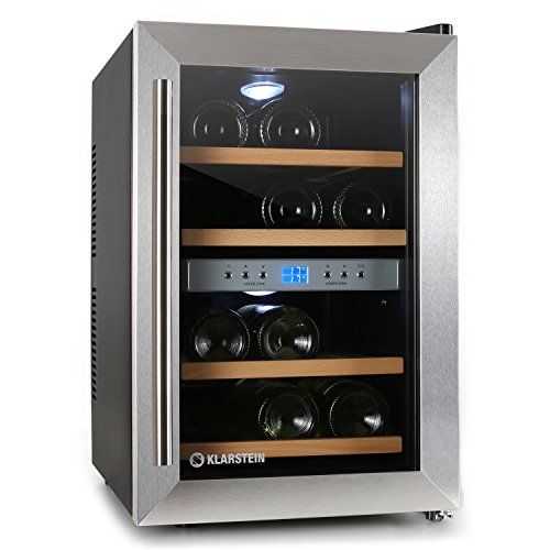 Klarstein Cave à vin design - Armoire à vin réfrigérée avec écran LED (34 litres, 12 bouteilles, 7-18°) - inox