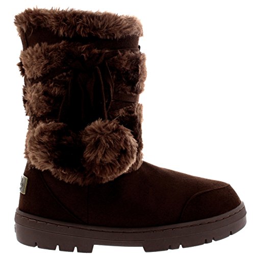Femmes Pom Pom Fourrure Entièrement Doublé Étanche Hiver Neige Bottes - Brun - BRO43 AEA0160 Femmes Pom Pom Fourrure Entièrement Doublé Étanche Hiver Neige Bottes - Brun - BRO43 AEA0160