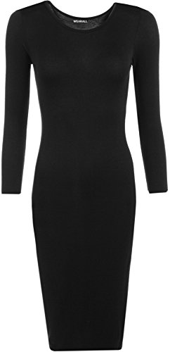 WearAll - Robe mi-longue à manches longues avec un col rond - Robes - Femmes - Noir - 36-38 WearAll - Robe mi-longue à manches longues avec un col rond - Robes - Femmes - Noir - 36-38
