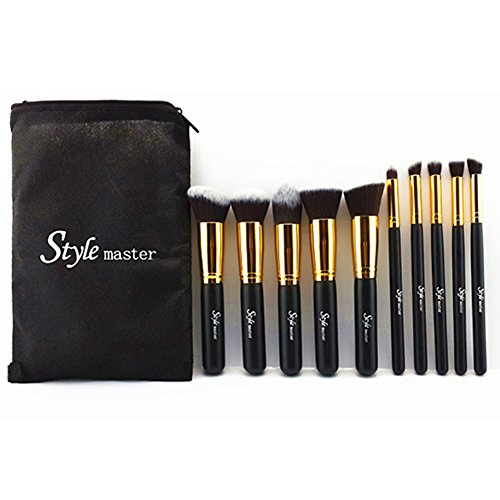 Kit de Pinceau maquillage Professionnel 10 PCS Ombre à Paupière Doré Blush Fondation Pinceau Poudre Fond de teint Anti-cerne Kit Pinceaux avec sac Kit de Pinceau maquillage Professionnel 10 PCS Ombre à Paupière Doré Blush Fondation Pinceau Poudre Fond de teint Anti-cerne Kit Pinceaux avec sac