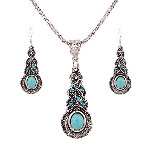 Yazilind Bijoux Tibetain Turquoise charme en cristal de papillon de coeur de collier boucles d'oreilles Yazilind Bijoux Tibetain Turquoise charme en cristal de papillon de coeur de collier boucles d'oreilles