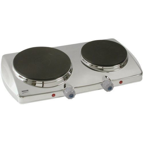 Sencor SCP 2251 Double plaque chauffante électrique avec contrôle permanent par thermostat - 2250W - 2 plaques chauffantes de 18,5 cm et 15,5 cm de diamètre - Chrome