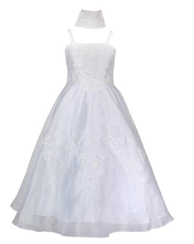 Organza mariage communion Cérémon robe fille Blanc 11/12 ans (W4016-12#)