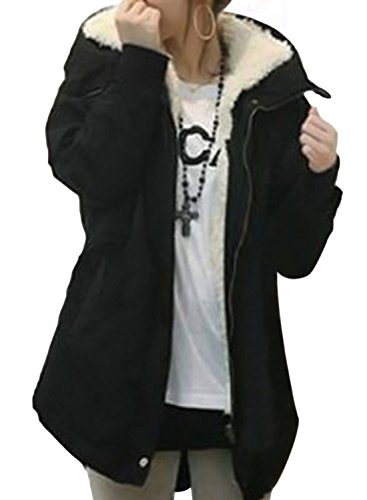 Minetom Citron Et Le Thé Vert De Nouvelles Dames D'Hiver Femmes Occasionnels Manteau De Fourrure Chaude Parka À Capuche Art Ci Dessus (M Noir)