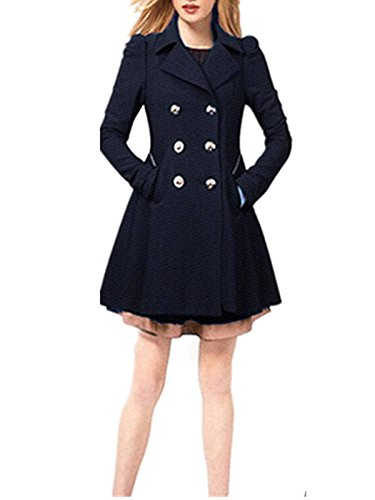 ZANZEA Femme Slim Bouton Manches Longues Parkas Longue Manteau (46/48(US XL UK 18), Bleu Marine)