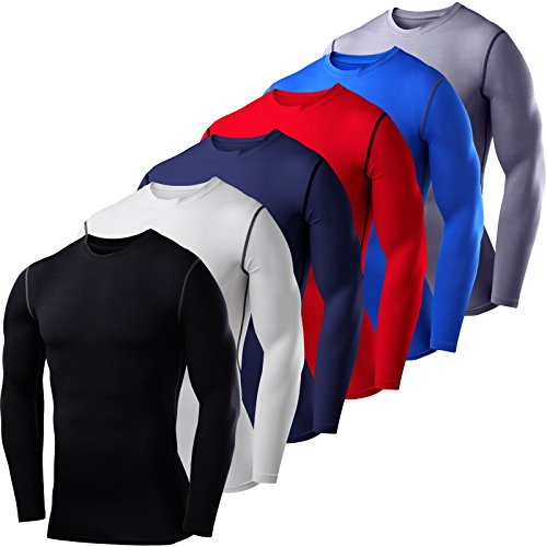 Homme, Garçon PowerLayer Haut de Compression Base Layer Under Première Couche Maillot Thermique à Manches Longues Armour Top - Crew Neck - Large - White