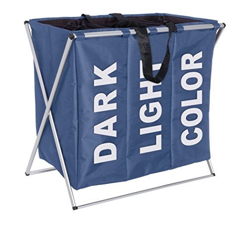 Wenko 3440023100 Panier à Linge Trio Bleu Foncé Amovible 130 L