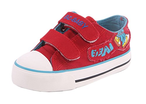 EOZY 1Paire Chausure Enfant Plat Canevas Toile Scolaire Sneakers Basket mode (27 longueur intérieur : 17.5CM, rouge)