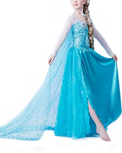Vogueeasy - Costume de Reine des Neiges pour Enfants - Costume Carnaval Anniversaire Halloween - bleu - 140 Vogueeasy - Costume de Reine des Neiges pour Enfants - Costume Carnaval Anniversaire Halloween - bleu - 140