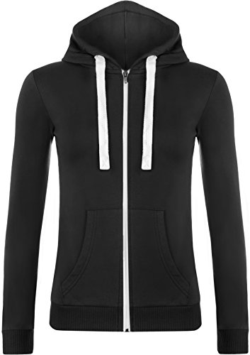 WearAll - Nouveau Dames Encapuchonné Fermeture à glissière Manches Longues Extensible Poche Hoodie Top - Noir - 38
