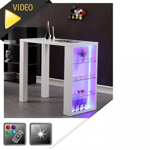 FLASH Table de bar laquée blanc   led mutlicolore