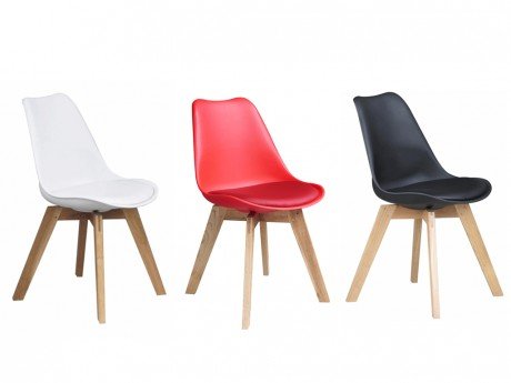 Lot de 2 chaises PADDY - Polypropylène, simili & chêne - Rouge Lot de 2 chaises PADDY - Polypropylène, simili & chêne - Rouge