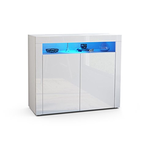 Commode buffet Valencia en Blanc mat / Blanc haute brillance / Blanc haute brillance Commode buffet Valencia en Blanc mat / Blanc haute brillance / Blanc haute brillance