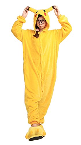 LATH.PIN Adulte Unisexe Anime Animal Costume Cosplay Combinaison Pyjama Outfit Nuit Vêtements Onesie Fleece Halloween Costume Soirée de Déguisement (M, Pikachu)
