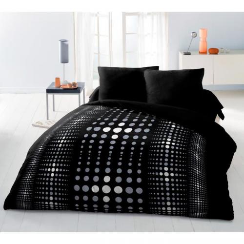 Housse de Couette Microfibre STEEVY Noir 220x240cm 2 Taies Housse de Couette Microfibre STEEVY Noir 220x240cm 2 Taies