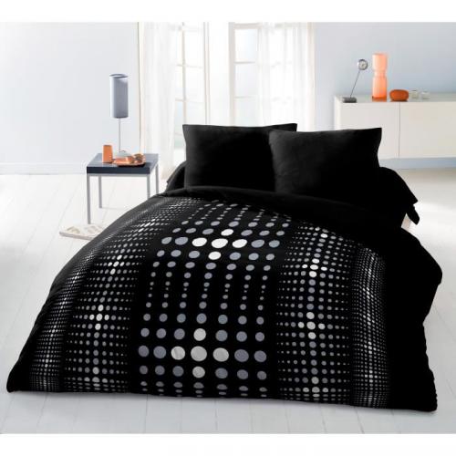 Housse de Couette Microfibre STEEVY Noir 220x240cm   2 Taies