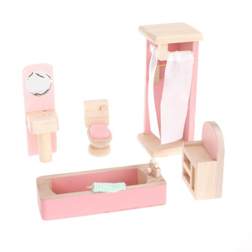 Ensemble de Salle de Bain Miniature Jouet en Bois Meubles pour Maison de Poupée Ensemble de Salle de Bain Miniature Jouet en Bois Meubles pour Maison de Poupée