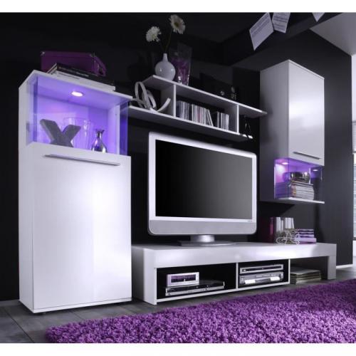 PUNCH Meuble TV mural 228cm coloris blanc mat et brillant LED couleur changeante PUNCH Meuble TV mural 228cm coloris blanc mat et brillant LED couleur changeante