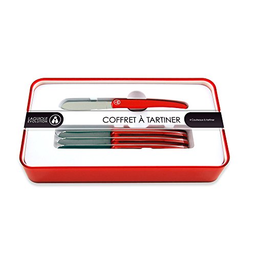 Laguiole Evolution 448420 Coffret de 4 Tartineurs avec Manche Inox Rouge 18 x 2,5 x 2 cm Laguiole Evolution 448420 Coffret de 4 Tartineurs avec Manche Inox Rouge 18 x 2,5 x 2 cm
