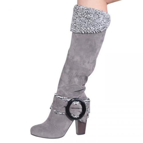 HEE GRAND Femme Botte Long Enfiler Gris HEE GRAND Femme Botte Long Enfiler Gris