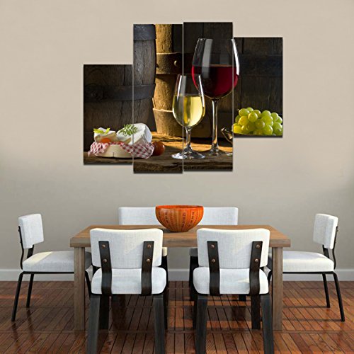 RAIN QUEEN 4Parties HD Vin Champagne Fromage Grand Format Impression Sur Toile Sans Cadre