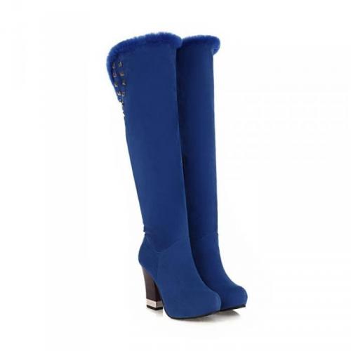 HEE GRAND Femme Botte de Beige Longeur Genou Bleu HEE GRAND Femme Botte de Beige Longeur Genou Bleu